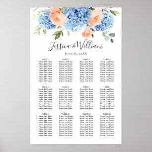 Poster Hydrangea Blue Blush Rosa 12 Mesa SENTADO GRÁFICO