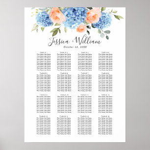 Poster Hydrangea Blue Blush Rosa 15 Mesa SEATING CHART