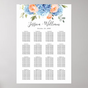 Poster Hydrangea Blue Blush Rosa 15 Mesa SEATING CHART