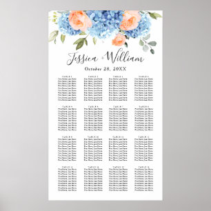 Poster Hydrangea Blue Blush Rosa 16 Mesa SEATING CHART