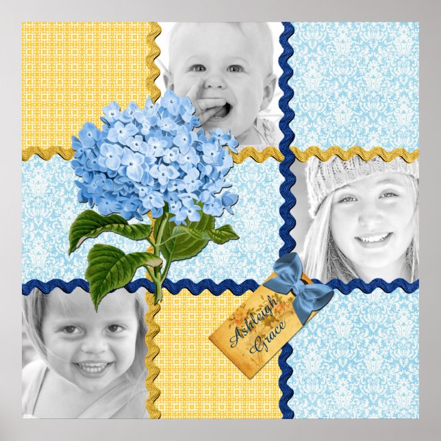 Pôster Hydrangea Personalizar Foto Incline Frame Azul Ama (Frente)