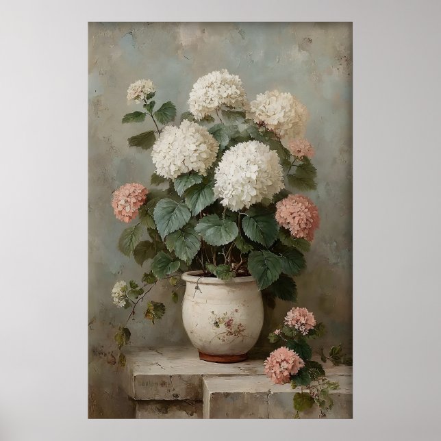 Poster Hydrangea Wall Art Print, Antique Spring Meadow (Frente)