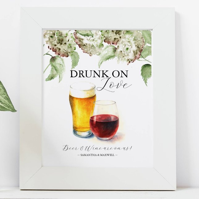 Poster Hydrangea Wedding Decor Open Bar Signs (bar signs with green hydrangeas and beer and wine by Do Tell A Belle)