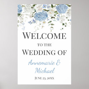 Poster Hydrangeas Azuis e Brancas Bem-vindos ao Nosso Cas