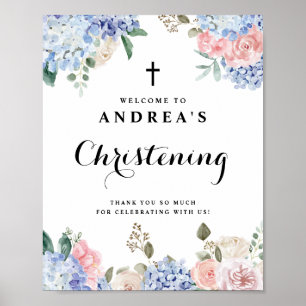 Poster Hydrangeas Azuis e Rosas Rosa, Boas-vindas