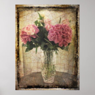 Poster Hydrangeas cor-de-rosa em um vaso