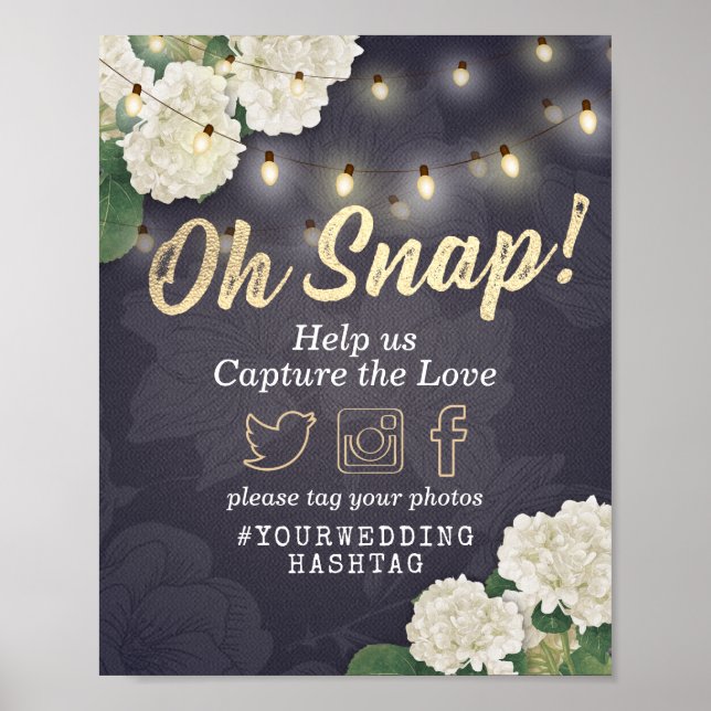 Poster Hydrangeas & String Lights Casamento Oh Snap Hasht (Frente)