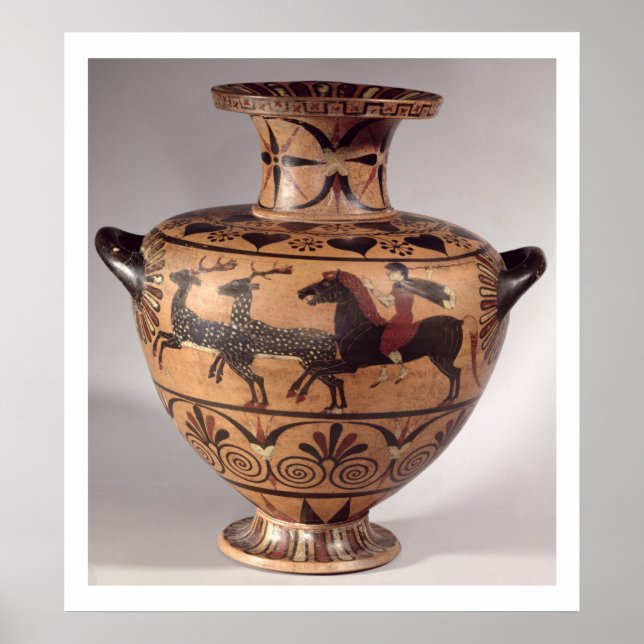 Poster Hydria, cena de caça, Grego arcaico, figura negra (Frente)