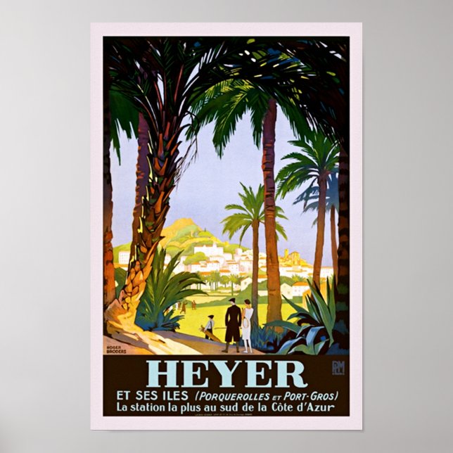 Pôster Hyeres France Viagens vintage de publicidade na Po (Frente)