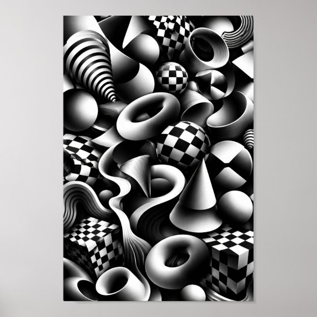 Poster Hypnotic Monochrome Geometry – 3D Optical Illusion (Frente)