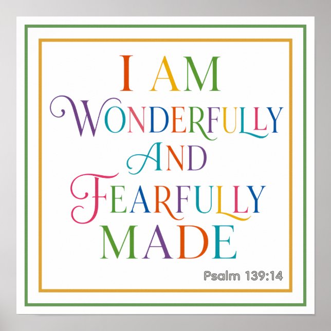 Poster I Am Wonderfully And Fearfully Made Psalm 139 14 (Frente)
