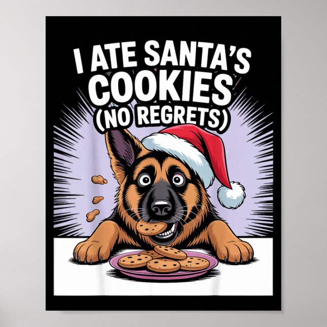 Poster I Ate Santas Cookies Puppy Funny Christmas German  (Frente)