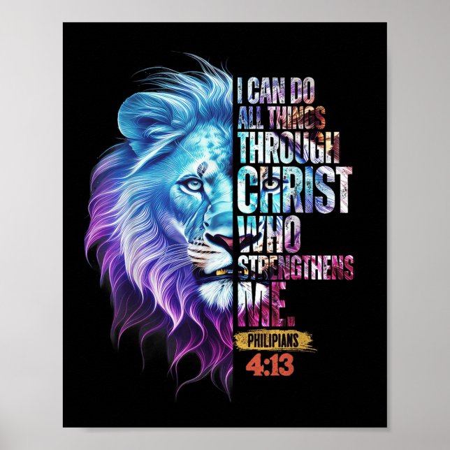 Poster I Can Do All Things Through Christ Lion Faith Chri (Frente)