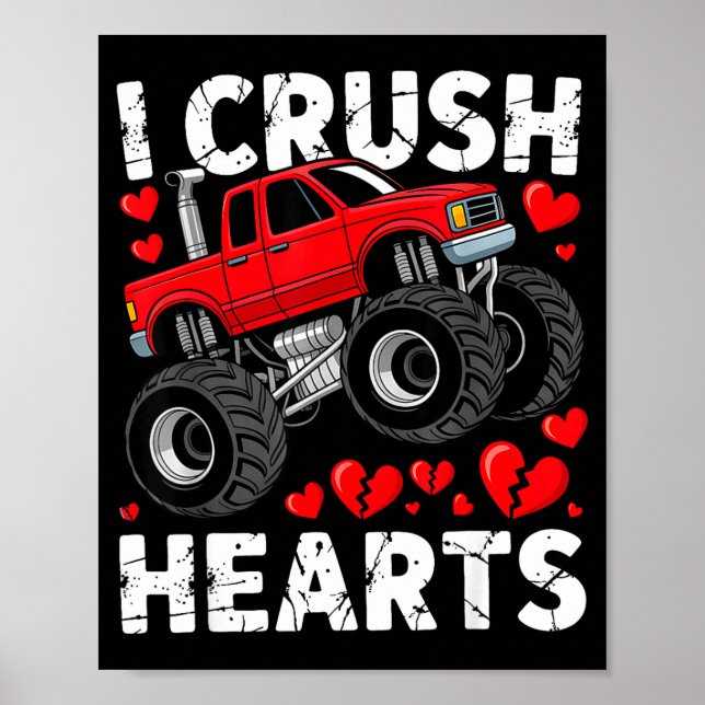 Poster I Crush Hearts Valentine Monster Truck Boys Toddle (Frente)