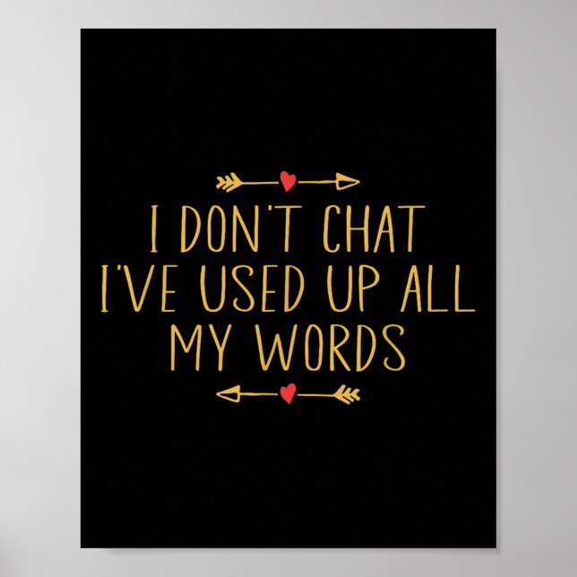 Poster I Don't Chat I've Used Up All My Words Funny Quote (Frente)