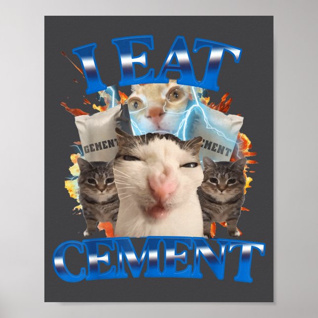 Poster I Eat Cement Funny Cat Meme Men Women Kids Humor  (Frente)