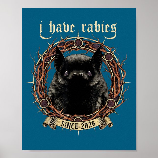 Poster I Have Rabies Gothic Bat Dark Humor Shirt Mens Wom (Frente)