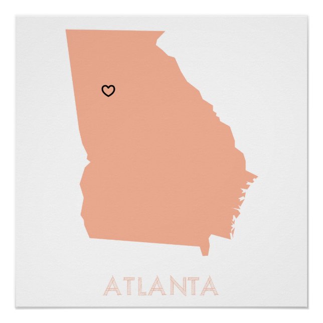 Pôster I Heart Atlanta Peach Georgia Map Poster (Frente)