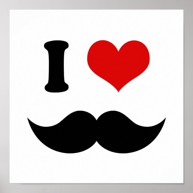 Poster I Heart I Love Black Mustache (Frente)