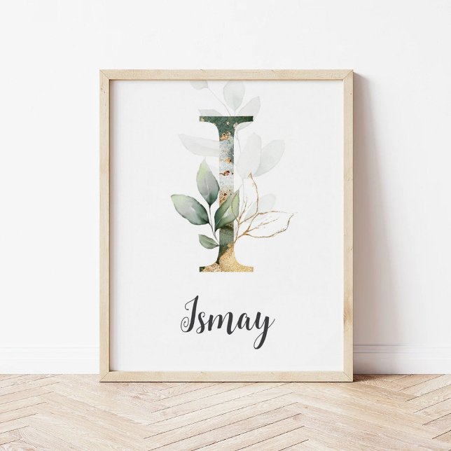 Poster I - Letra Monograma Greenery Nursery Name Wall Imp (Criador carregado)