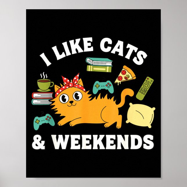 Poster I Like Cats And Weekends Lover Funny Cozy Gamer Qu (Frente)