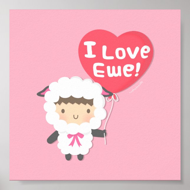 Poster I Love Ewe Cute Sheep Pun Humor (Frente)