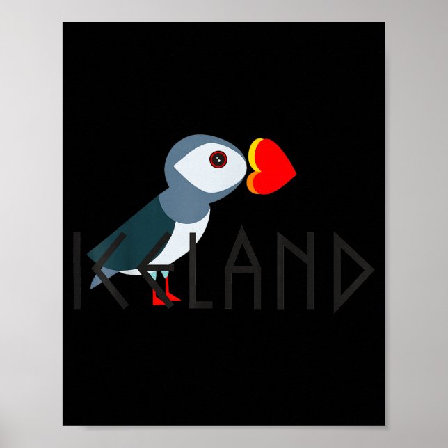 Poster I Love Iceland Puffin Icelandic Gift  (Frente)