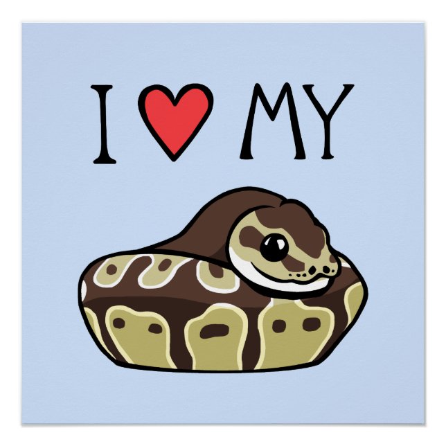 Pôster "I Love My Ball Python" Cobra Poster de desenho bo (Frente)