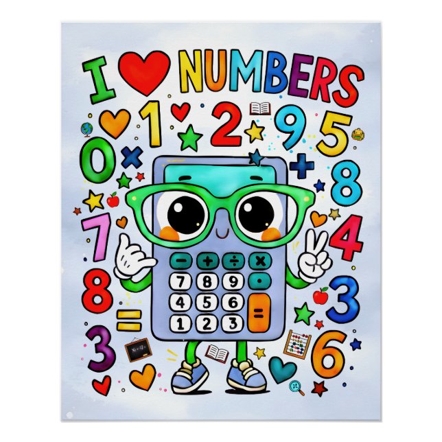 Pôster I Love Numbers Cute Calculator Math Design (Frente)