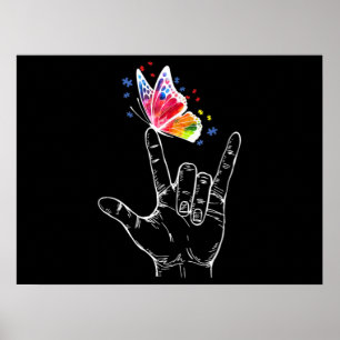 Poster I Love You Hand Sign Language Butterfly Autism