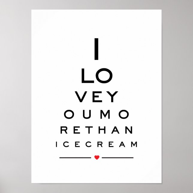 Poster I love you more than ice cream eye chart (Frente)