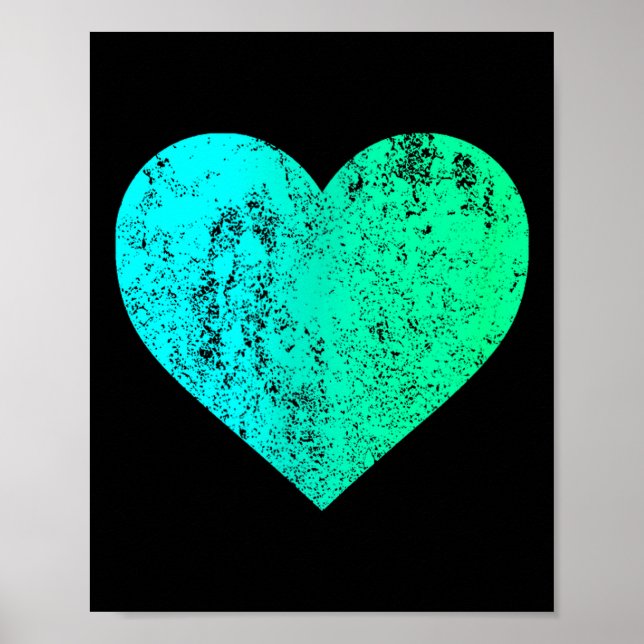Poster I Love You Teal Heart Distressed Valentine's Day  (Frente)