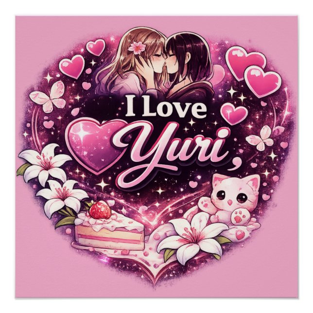Pôster I Love Yuri | Kawaii Girls’ Love Anime Aesthetic  (Frente)