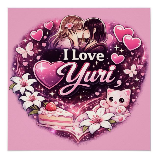 Pôster I Love Yuri | Kawaii Girls’ Love Anime Aesthetic  (Frente)