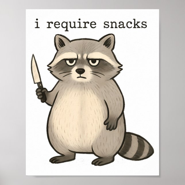 Poster I Require Snacks Funny Mpy Raccoon Trash Meme Snac (Frente)