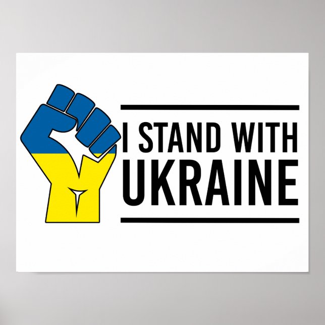Poster I Stand With Ukraine | Ukraine Flag Hand Fist (Frente)