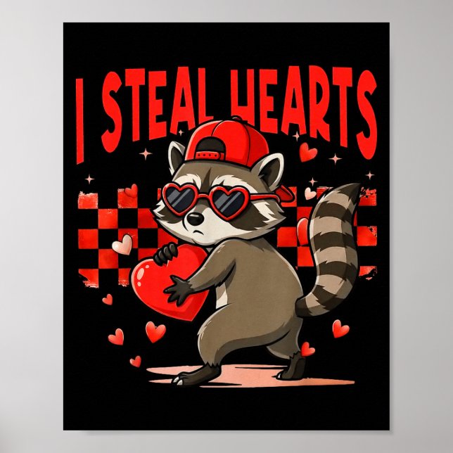 Poster I Steal Hearts Design Raccoon Valentine Day Retro  (Frente)