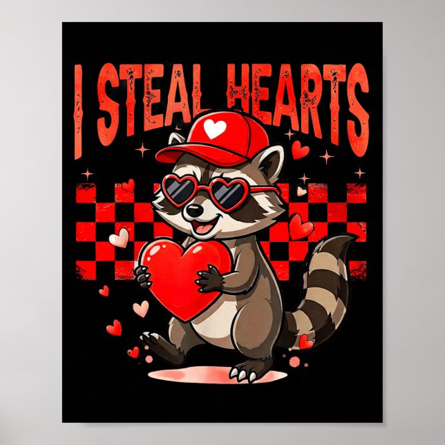 Poster I Steal Hearts Design Raccoon Valentine Day Retro  (Frente)