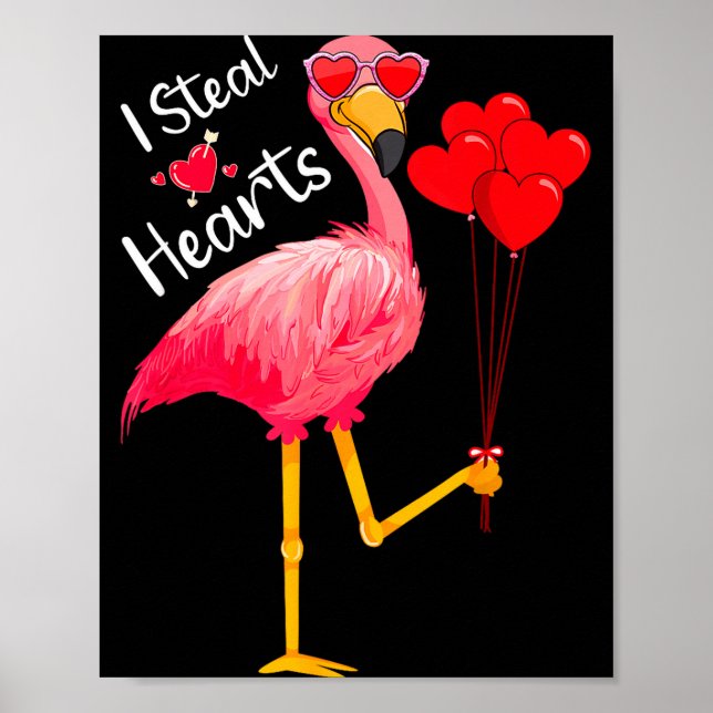 Poster I Steal Hearts Funny Flamingo Lover Valentine's Da (Frente)