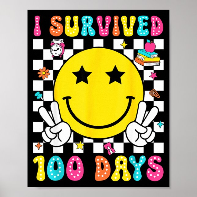 Poster I Survived 100 Days Of School Boys Kids 100th Day  (Frente)