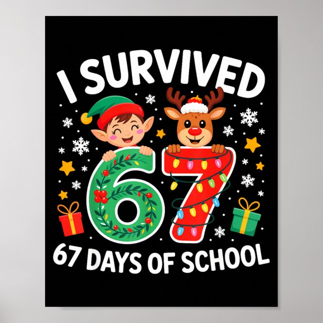 Poster I Survived 67 Days Of School Christmas Candy Cane  (Frente)