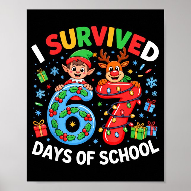 Poster I Survived 67 Days Of School Christmas Candy Cane  (Frente)