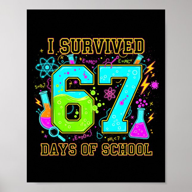 Poster I Survived 67 Days Of School Funny 67 Meme Retro S (Frente)
