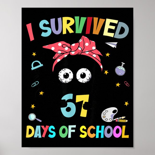 Poster I Survived 67 Days Of School Funny Black Cat Six S (Frente)