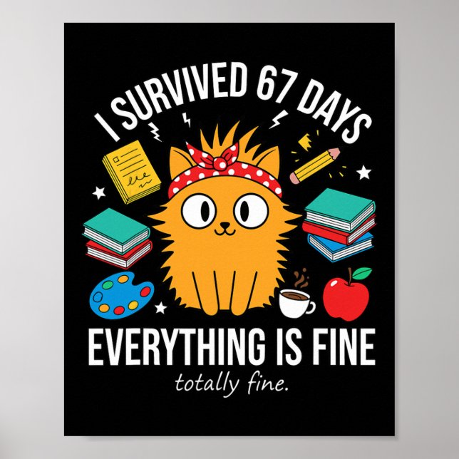 Poster I Survived 67 Days Of School Funny Cat Meme Teache (Frente)