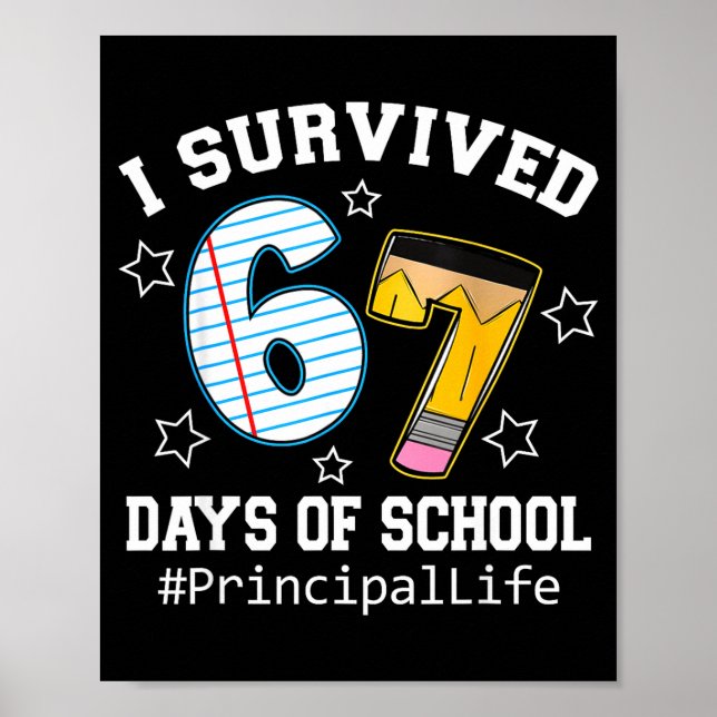Poster I Survived 67 Days Of School Funny Six Seven Princ (Frente)