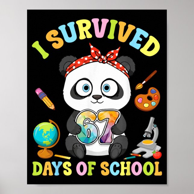 Poster I Survived Six Seven Days Of School Cute Panda Stu (Frente)