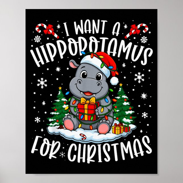 Poster I Want A Hiptamus Christmas Xmas Hip Lover Women G (Frente)