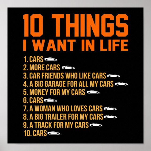 Poster I Want Cars In Life Mechanic Auto Mechanics Work (Frente)