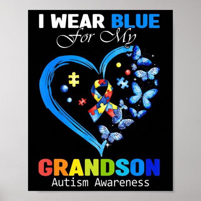 Poster I Wear Blue For My Grandson Autism Awareness Heart (Frente)